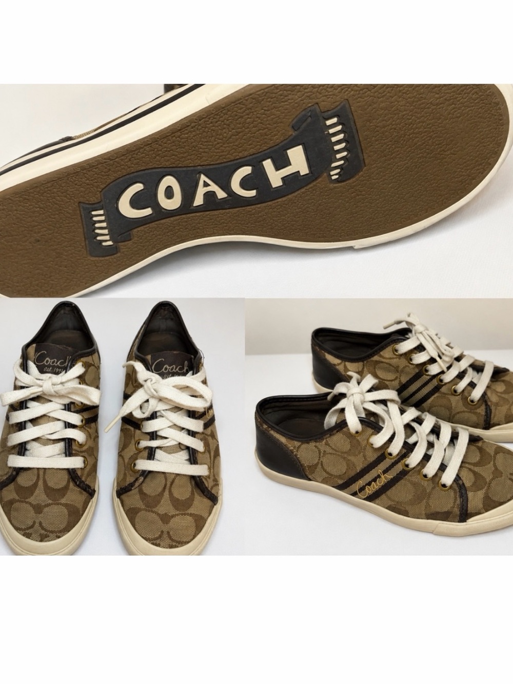 Coach Monogram Low-Top Sneakers in Brown, Cream & Black